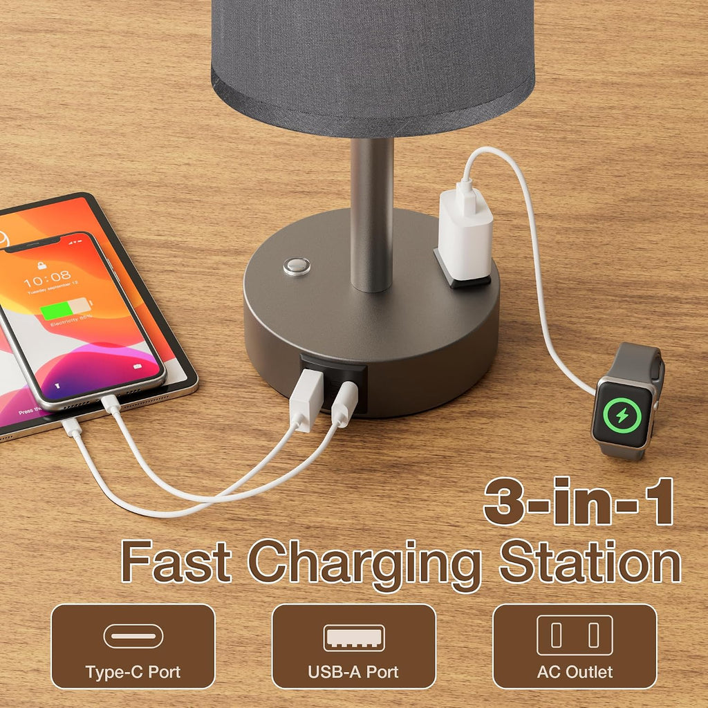 Aooshine Touch Bedside Table Lamp with Memory - Stepless Dimmable Lamp for Bedroom, Small Nightstand Lamp with Dual USB Charging Ports and…