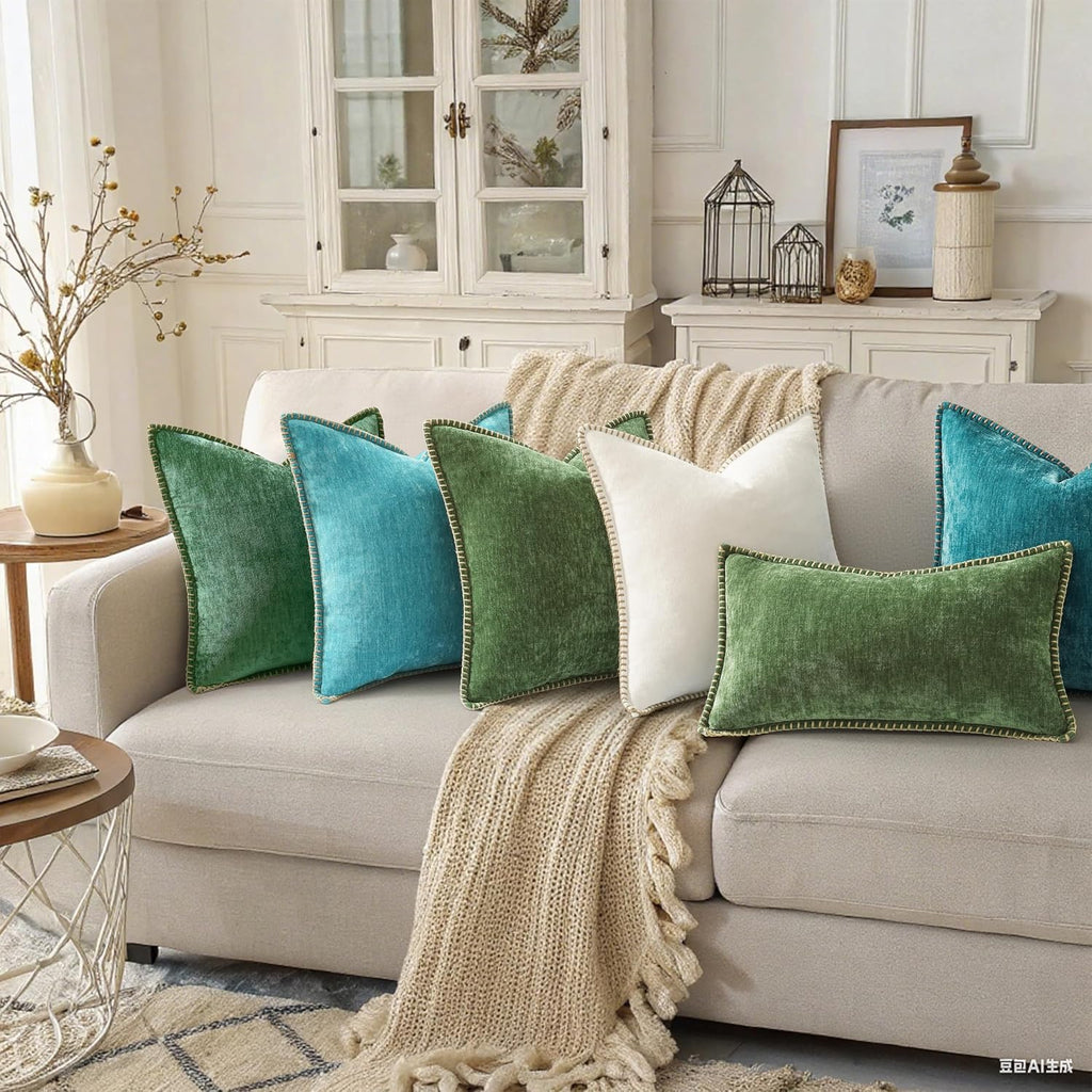 decorUhome Chenille Soft Cozy Throw Pillow Covers 12x20 Set of 2, Modern Farmhouse Boho Velvet Decorative Pillow Cases with Stitched Edge f…