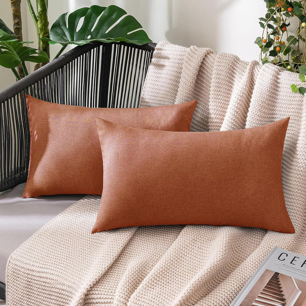 Miulee Pack of 2 Decorative Outdoor Solid Waterproof Throw Pillow Covers Faux Linen Garden Farmhouse Cushion Cases for Summer Patio Tent Ba…