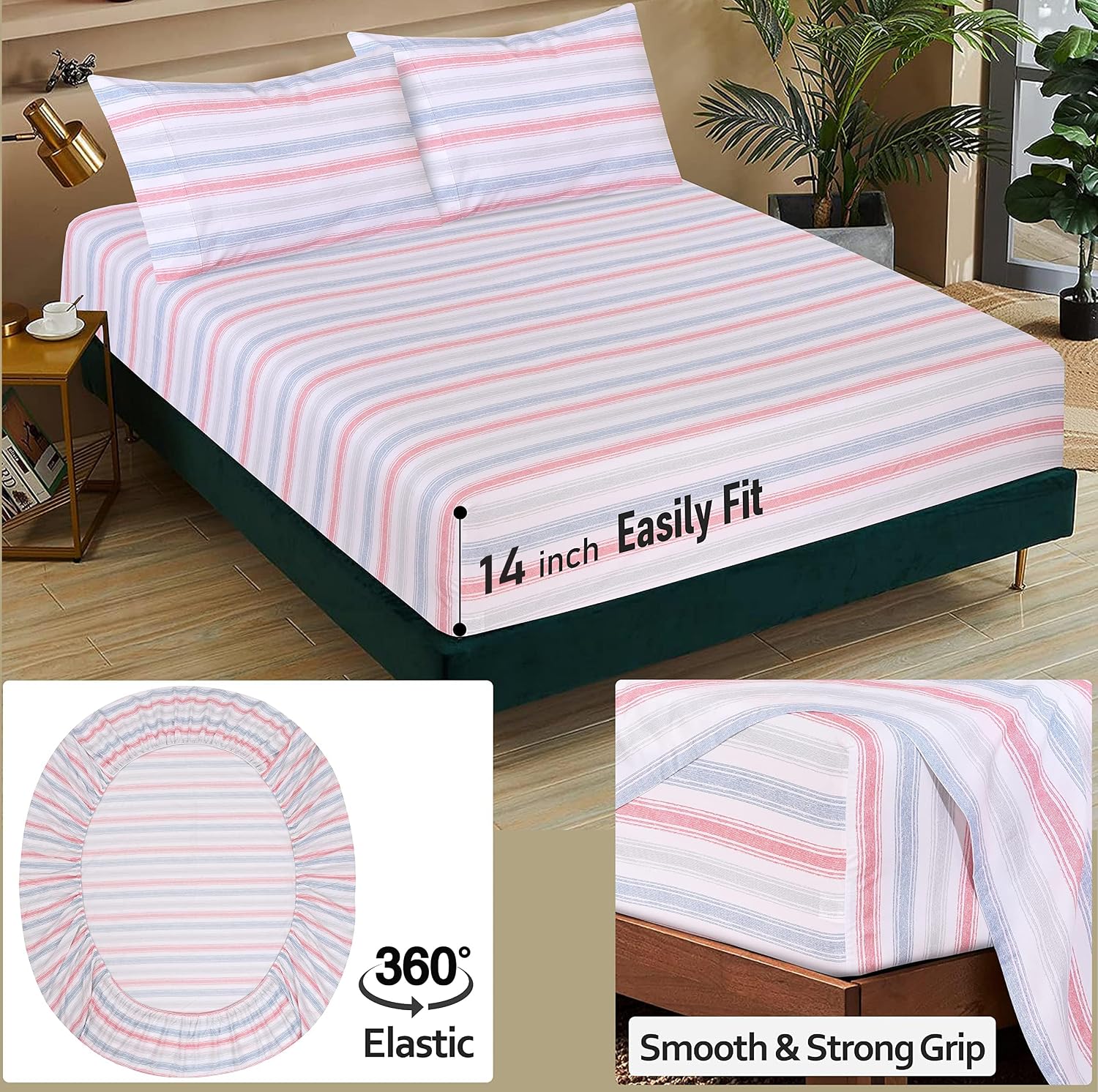 Ruvanti 100% Cotton Percale Sheets California King Size – Crisp Cooling Bed Sheets for Hot Sleepers, Deep Pocket 14”, Soft Breathable & Dur…