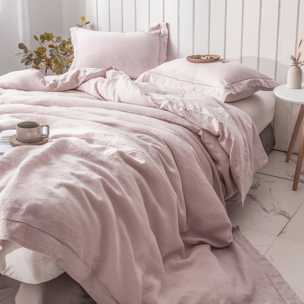 Simple&Opulence 100% Washed Linen Duvet Cover with Embroidered, 3 Pieces Soft Farmhouse Comforter Set with Button Closure,1…