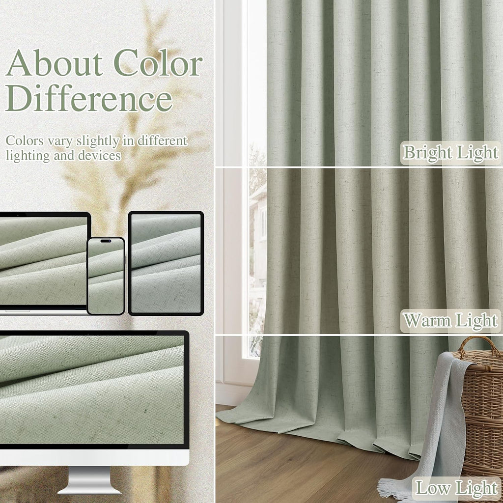 Guken 100% Blackout Curtains 120 Inch Length 2 Panels Set for Living Room Bedroom Back Tab Thermal Insulated Black Out Linen Drapes Room Da…