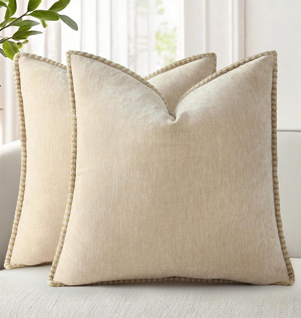 decorUhome Summer Chenille Soft Cozy Throw Pillow Covers 20x20 Set of 2, Modern Farmhouse Boho Velvet Decorative Pillow Cases with Stitched…