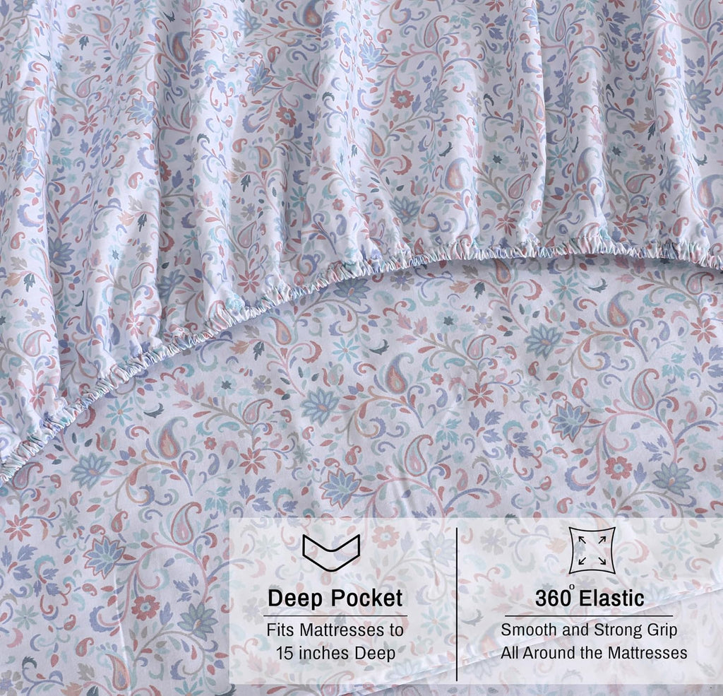 Ruvanti 100% Cotton Organic Percale Sheets Twin Size – Crisp Cooling Bed Sheets for Hot Sleepers, Deep Pocket 15”, Soft Peach Finish, Breat…
