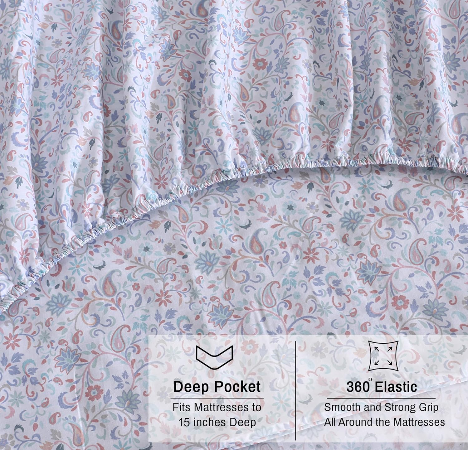 Ruvanti 100% Cotton Organic Percale Sheets Full Size – Crisp Cooling Bed Sheets for Hot Sleepers, Deep Pocket 15”, Soft Peach Finish, Breat…