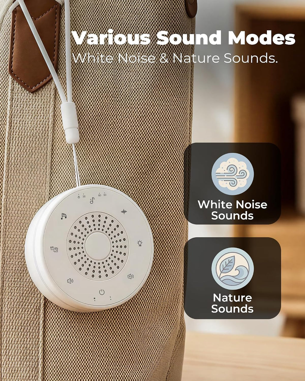 hazen White Noise Sound Machine for Sleep, Portable White Noise Sound Machine with 30 Soothing Sounds, 3 Timers, Night Light, Memory…