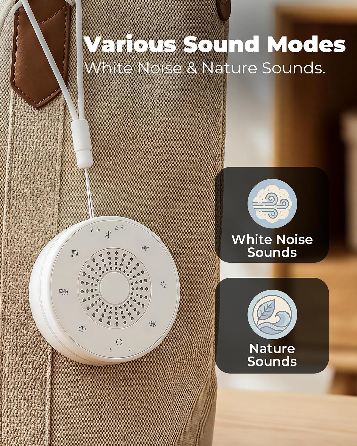 hazen White Noise Sound Machine for Sleep, Portable White Noise Sound Machine with 30 Soothing Sounds, 3 Timers, Night Light, Memory…