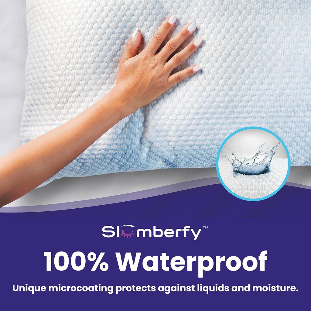 Queen Size Waterproof Cooling Pillow Protector by Slumberfy - Premium Skin-Safe Cover with Zipper Closure - Natural Fabric with ArcticTex…