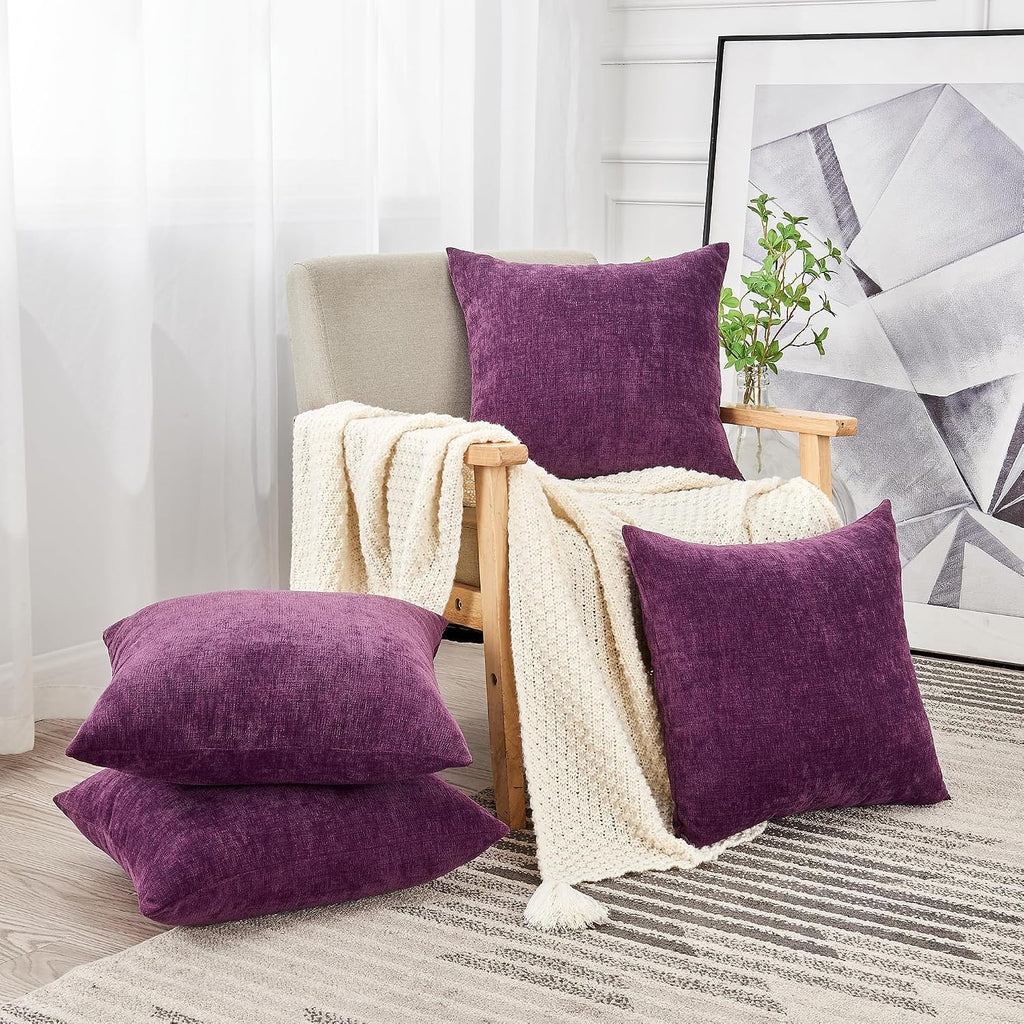 Gawamay Decorative Square Throw Pillow Covers 18"x18" Inch Set of 4, Super Soft Chenille Pillows Farmhouse Fall Pillowcase for Living Room…