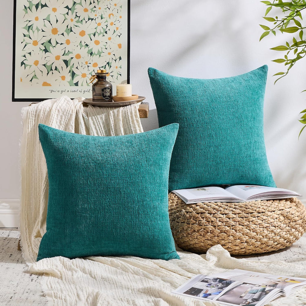 Gawamay Set of 2 Soft Textured Chenille Throw Pillow Covers 22x22 Inch (55x55 CM), Decorative Pillowcases Cushion Covers for Farmhouse Home…