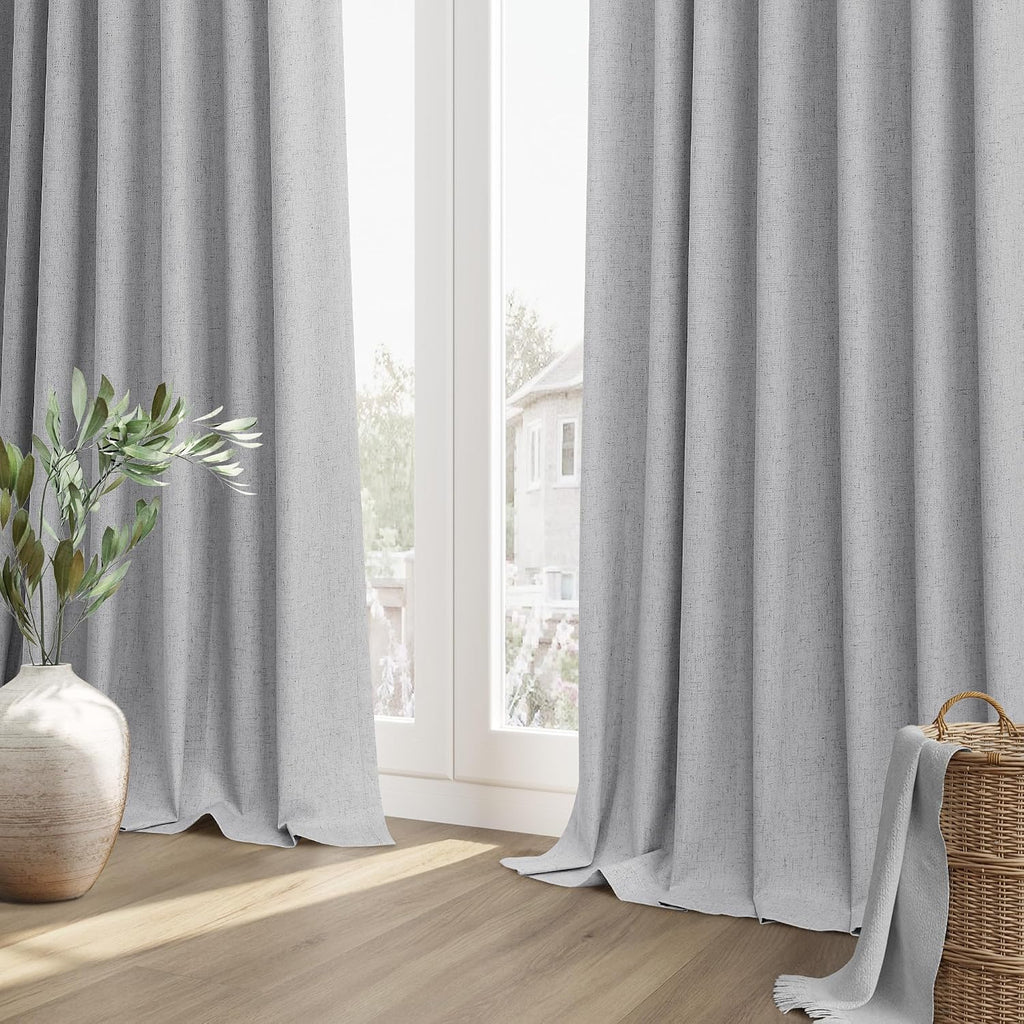 Guken Grey 100% Blackout Curtains 63 Inch Length 2 Panels Set for Living Room Bedroom Back Tab Thermal Insulated Black Out Linen Drapes Roo…