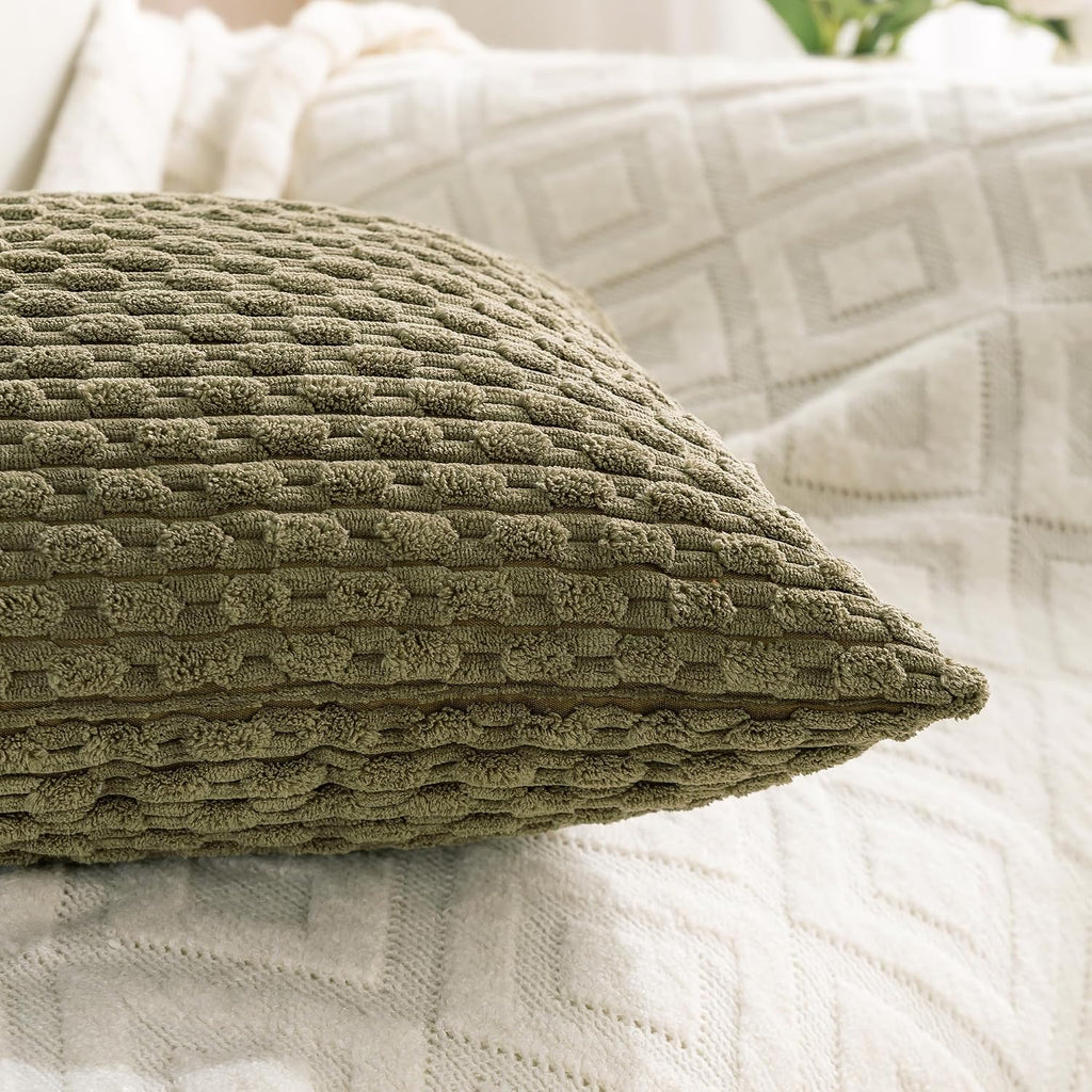 Cozoomy Set of 4 Olive Green Decorative Throw Pillow Covers 12x20 Inch Corduroy Pillow Covers for Bed Couch Sofa Living Room Soft Cushion C…