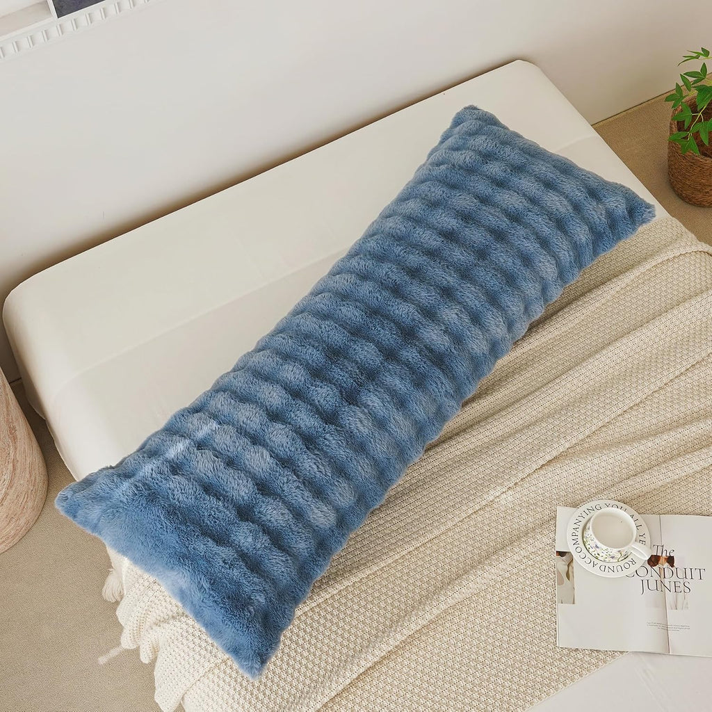Memfydu Full Body Pillow with Fluffy Bubble Waffle Carved Faux Fur Removable Cover, Long Bed Pillow Adult 20x54 Inches for Side Sleeper and…