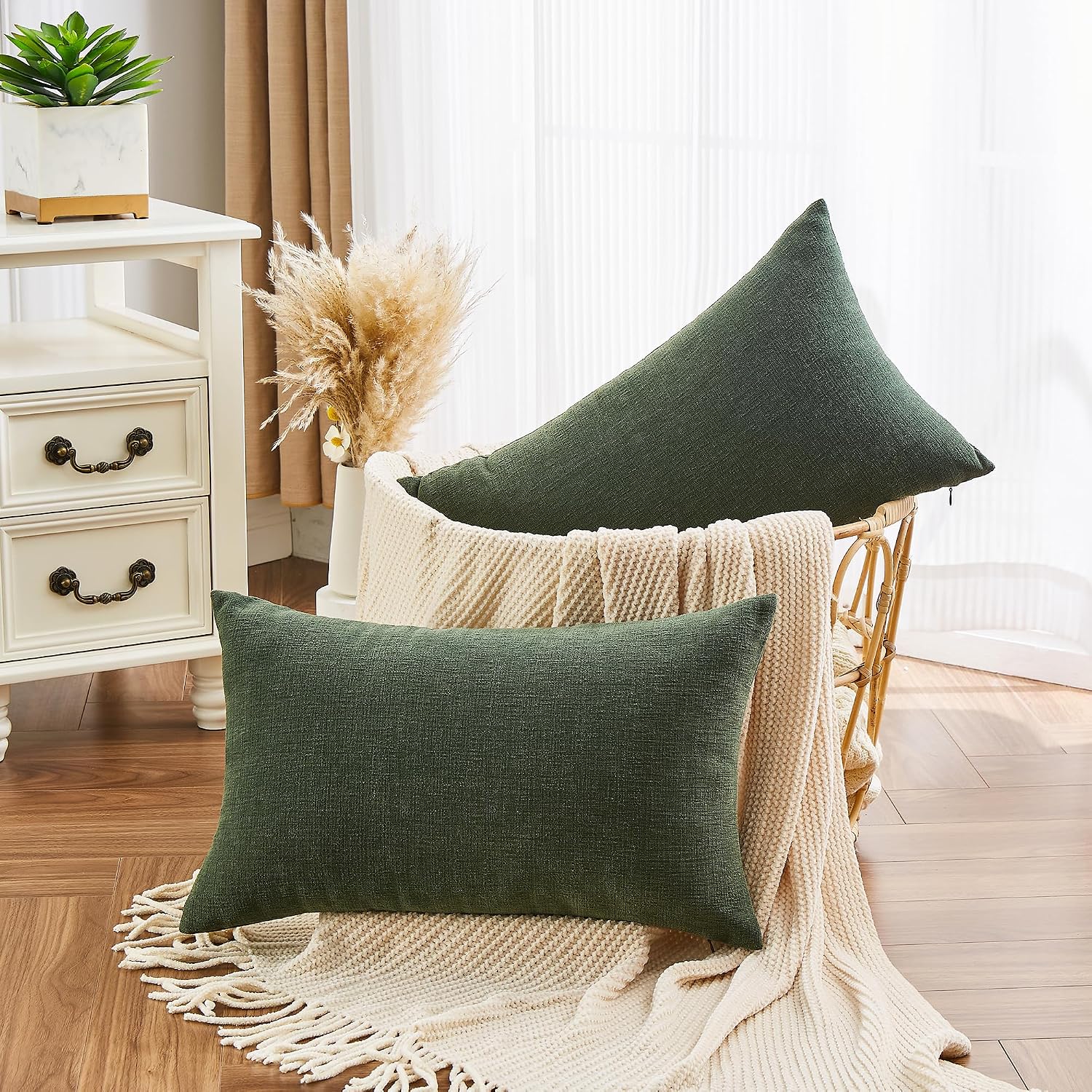 Gawamay Decorative Rectangle Throw Pillow Covers Lumbar Support Pillow 12"x20" Inch Set of 2, Soft Chenille Pillowcase for Living Room Bedr…