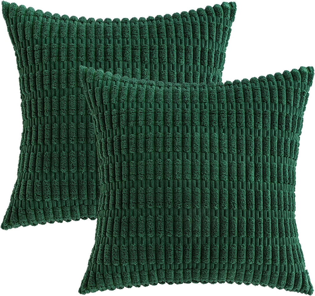 Miulee Pack of 2 Dark Green Corduroy Decorative Pillow Covers 20x20 Inch Soft Boho Striped Throw Pillow Covers Modern Farmhouse Home Decor…