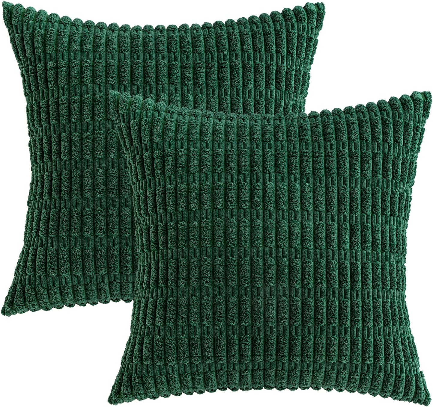 Miulee Pack of 2 Dark Green Corduroy Decorative Pillow Covers 20x20 Inch Soft Boho Striped Throw Pillow Covers Modern Farmhouse Home Decor…