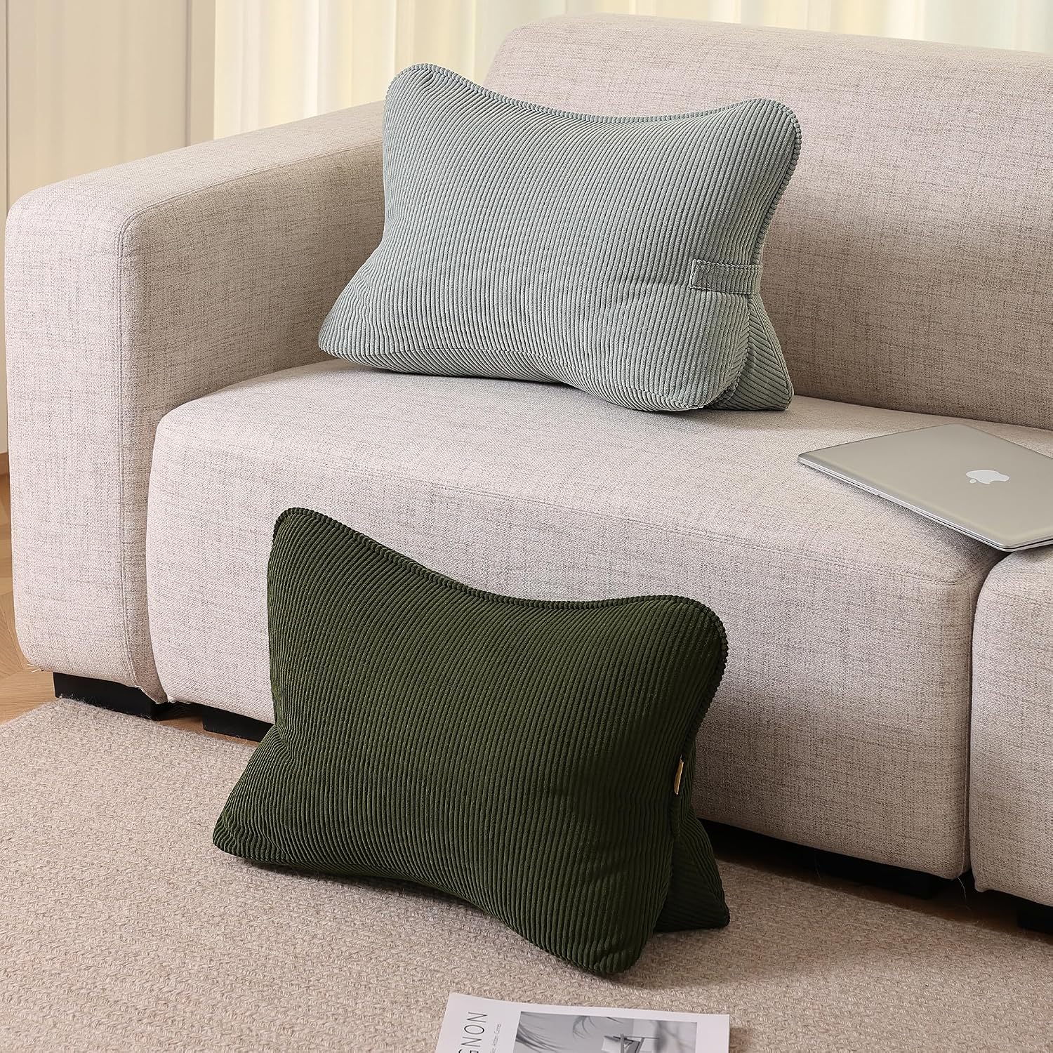 Pat. Pend. Corduroy Lumbar Support Back Pillow for Sitting Up & Reading, Ergonomic Triangle Back Support Cushion for Sofa, Armchair &…