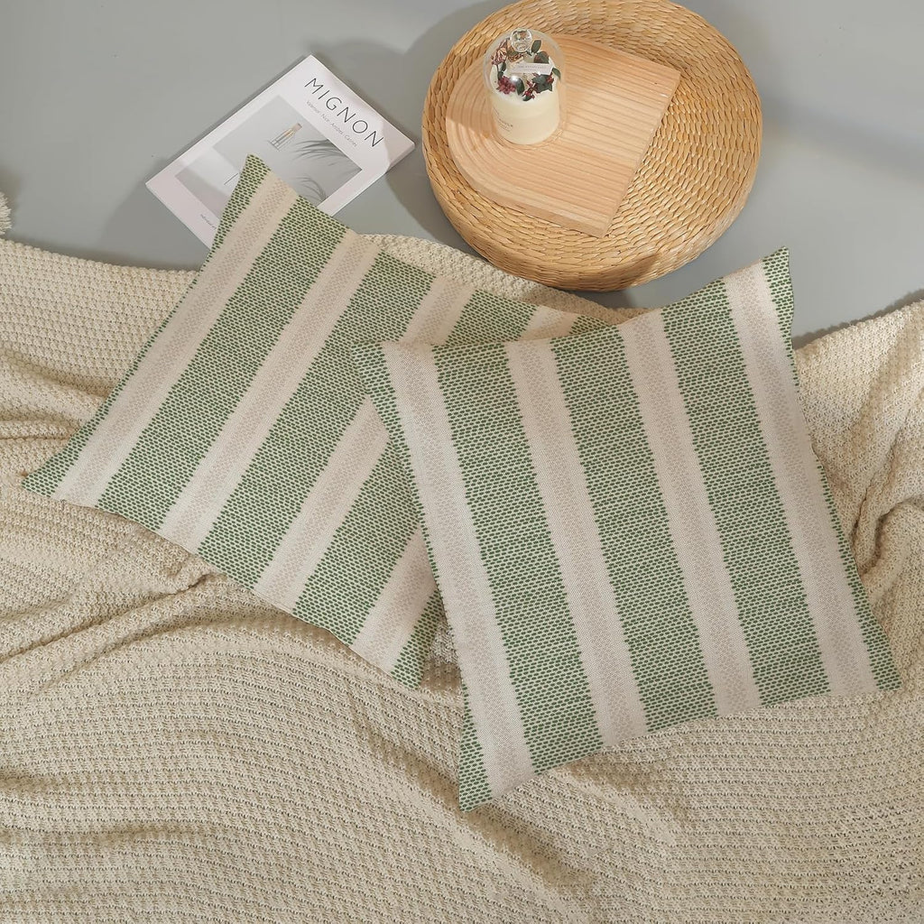 Sage Green Polka Dot Pillow Covers 18 x 18 Set of 2 Boho Striped Decorative Throw Pillow Covers Modern Abstract Geometry Decor Green…