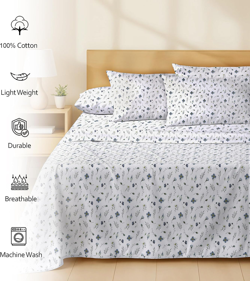 Ruvanti 100% Cotton Percale Sheets Twin Size 4 Piece Set, Cooling Bed Sheets for Hot Sleepers, Deep Pocket 16”, Breathable Lightweight & Du…
