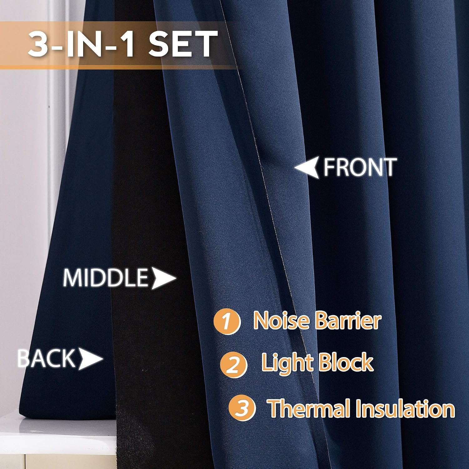 Rybhome RYB HOME 3-in-1 Soundproof - Blackout - Energy Saving Room Divider Curtains, Extra Wide Window Curtains for Bedroom Living Room Lof…