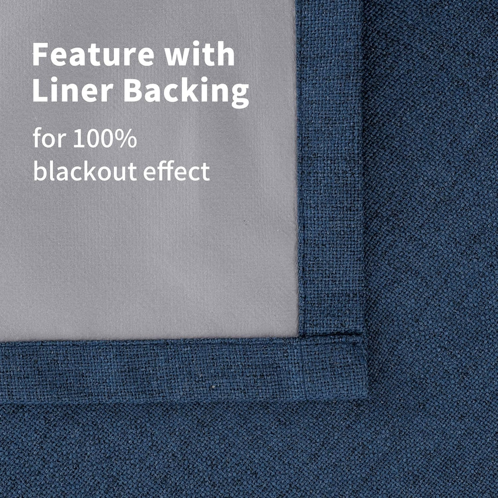 YoungsTex Blue Linen Blackout Curtains for Bedroom 78 Inches Long, Full Light Blocking Drapes for Living Room Windows Thermal Insulated wit…