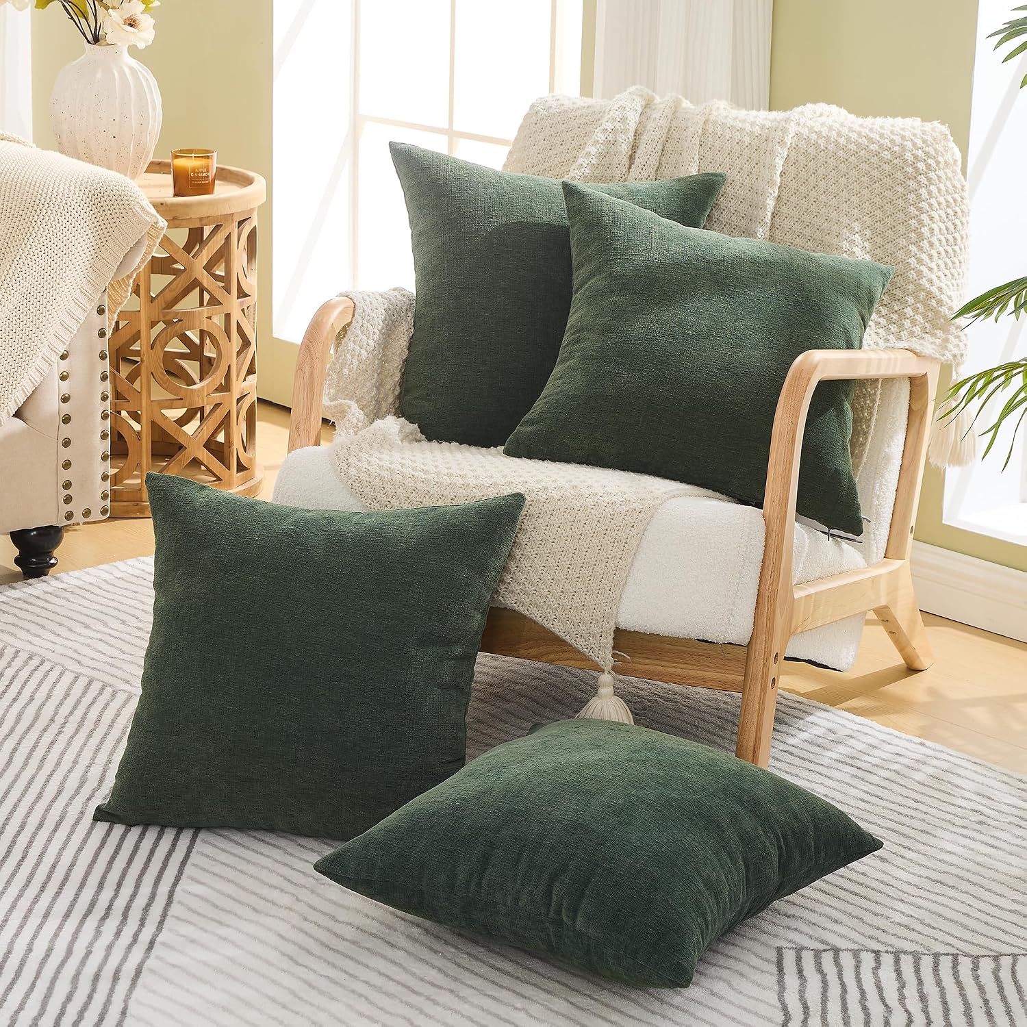 Gawamay Decorative Square Throw Pillow Covers 18"x18" Inch Set of 4, Super Soft Chenille Pillows Cover Pillowcase for Living Room Bedroom S…