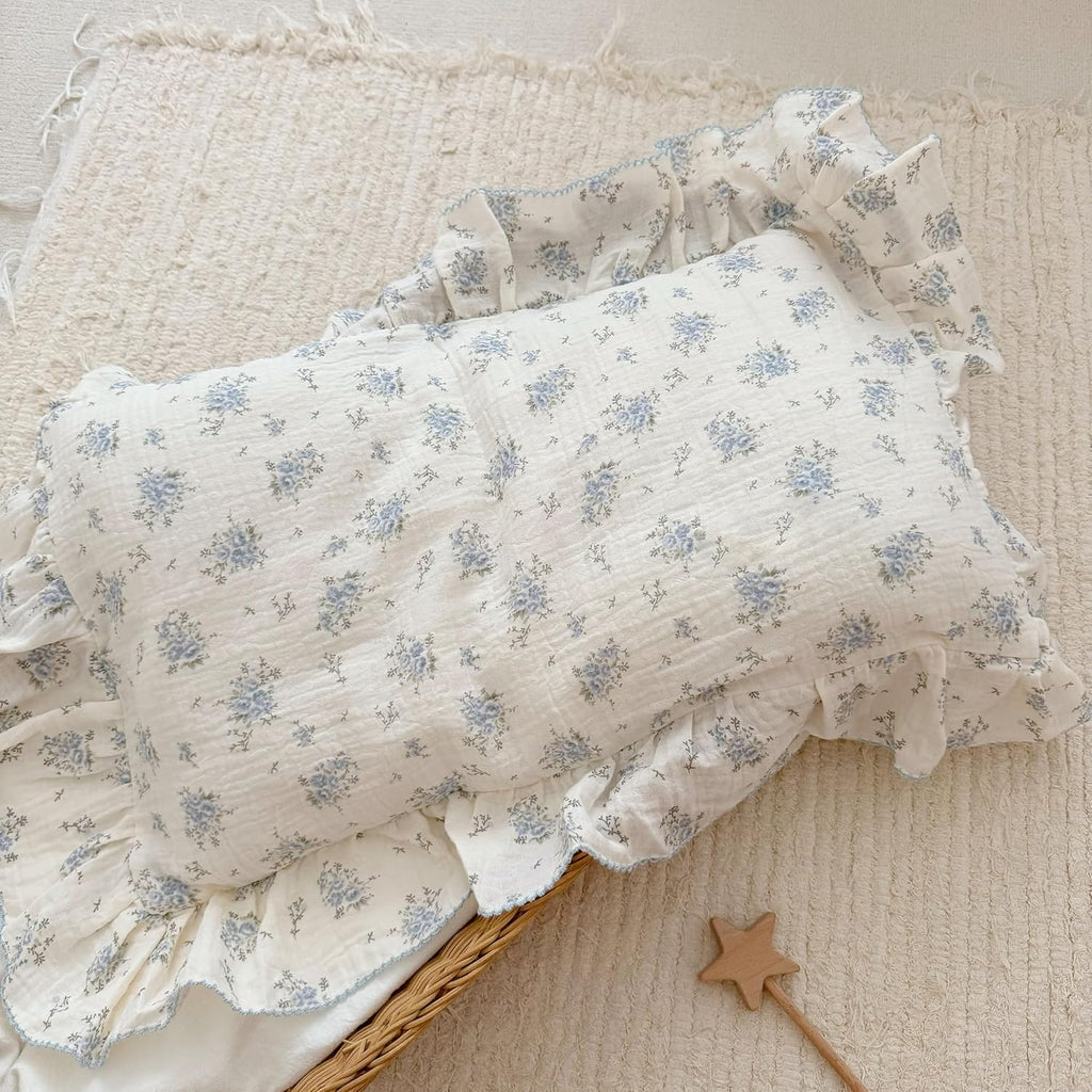 BuLuTu Cotton Muslin Toddler Pillowcases with Blue Flowers Print Soft Breathable Gauze Small Pillow Case for Toddler Boys Girls Nursery…