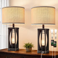 SRJJA Farmhouse Table Lamps Set of 2 for Living Room, Rustic Industrial Bedside Lamps with USB A+C Charging Ports, 22.5" Dual Light…