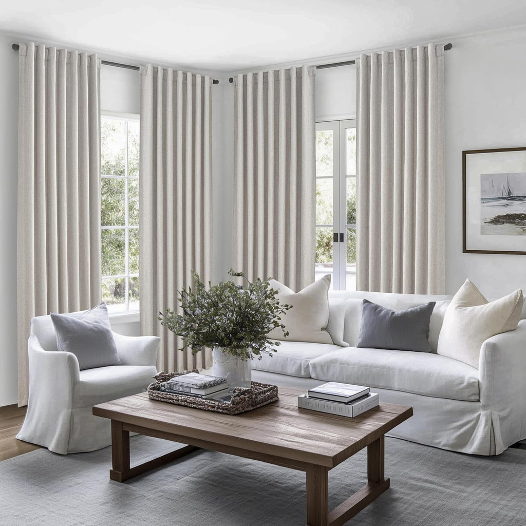 Qjmydeco Pleat Linen Blend Room Darkening Extra Long Curtains 120 Inch Length 2 Panels Set for Living Room, Natural Melange Grey for Bedroo…