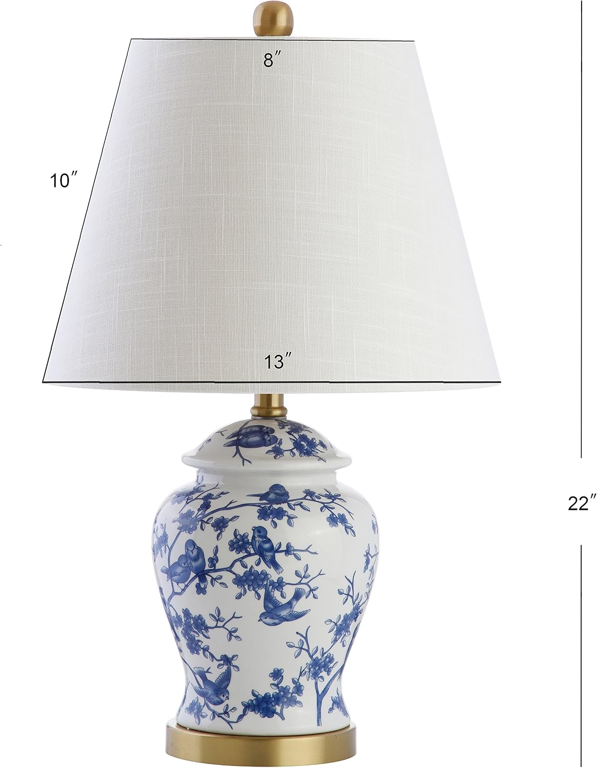 JONATHAN Y 22" Blue/White Ceramic Table Lamp, French Country Chinoiserie Ginger Jar LED Bedside Lamp for Living Room Bedroom, White Linen…