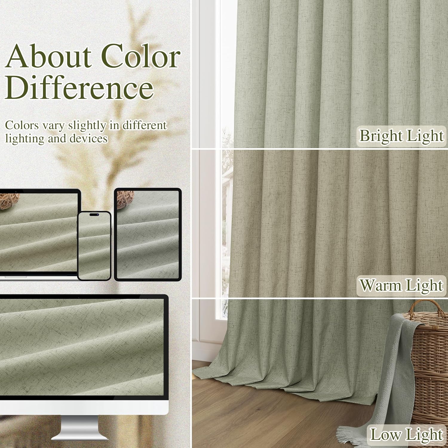 Guken 100% Blackout Linen Curtains 42 Inch Wide by 96 Inch 2 Panels Set for Living Room Bedroom Back Tab Thermal Insulated Black Out Linen…