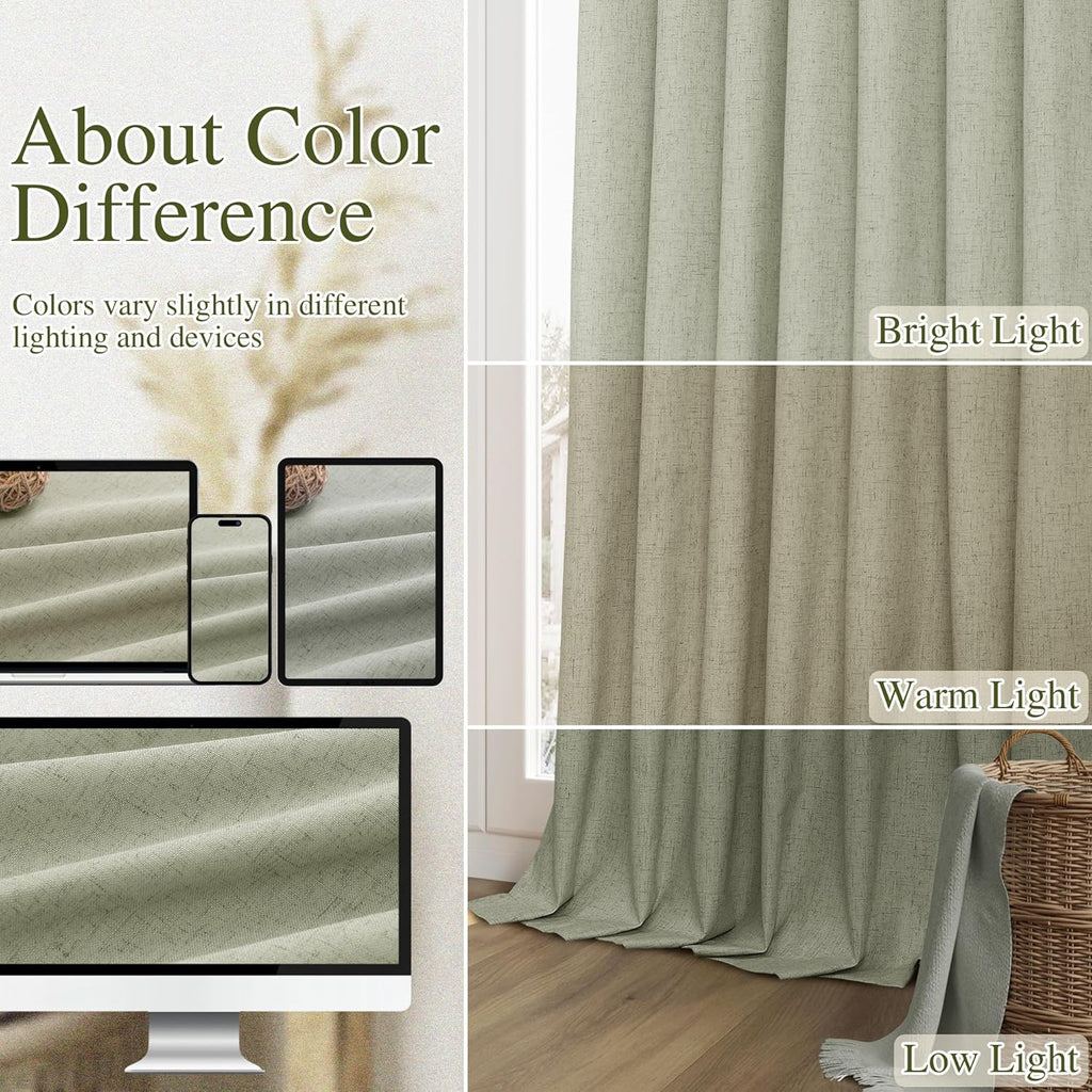 Guken Sage Green 100% Blackout Curtains 84 Inch Length 2 Panels Set for Living Room Bedroom Back Tab Thermal Insulated Black Out Linen Drap…