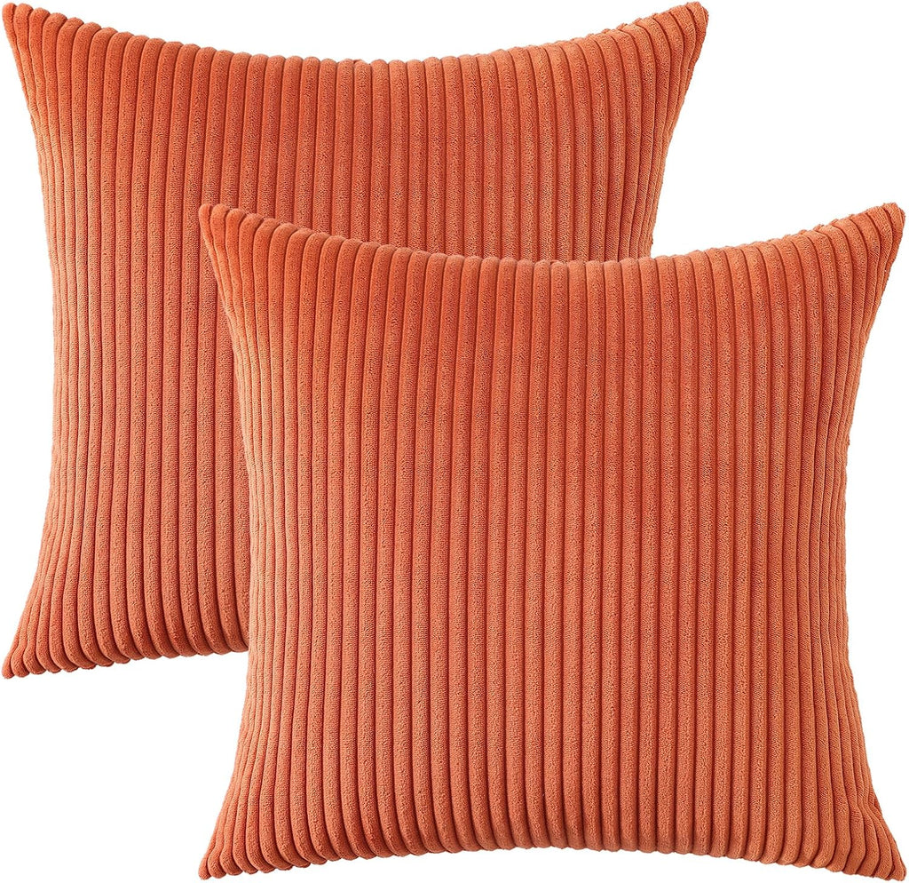 Mecatny Corduroy Fall Decorative Throw Pillow Covers 20x20 Set of 2 for Sofa Living Room, Soft Burnt Orange Neutral Boho Couch Pillow…