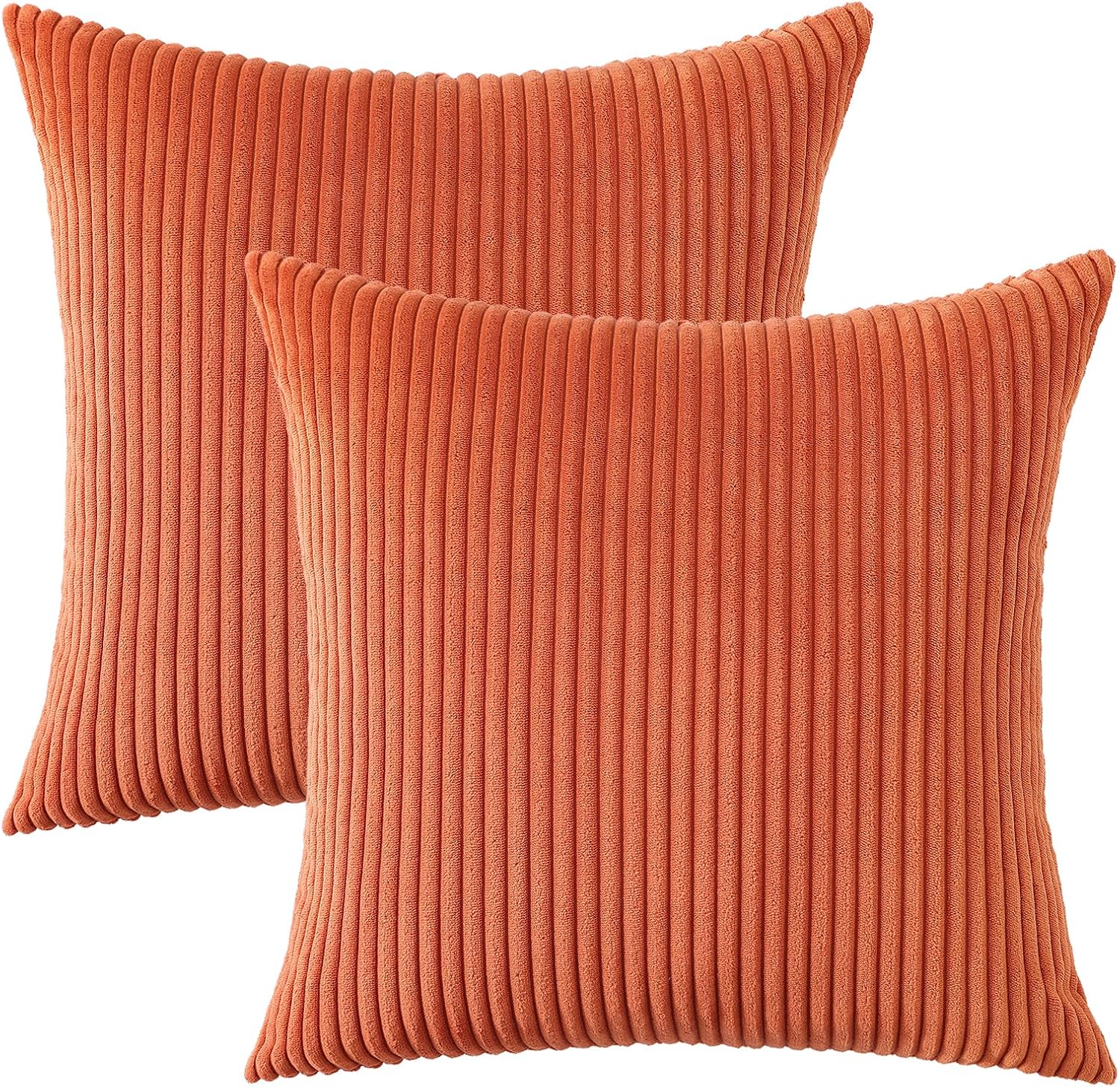 Mecatny Corduroy Fall Decorative Throw Pillow Covers 20x20 Set of 2 for Sofa Living Room, Soft Burnt Orange Neutral Boho Couch Pillow…