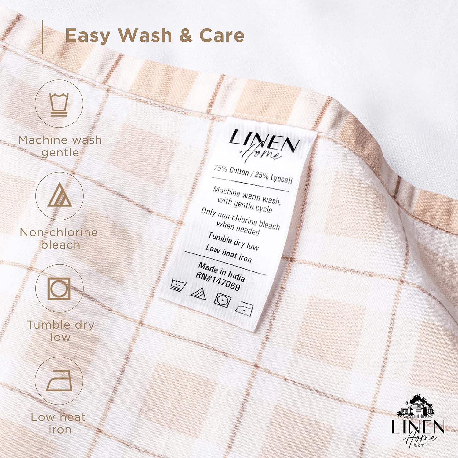 Linen Home Cotton Lyocell Blend Percale Sheet Set Queen Size - 4 Piece Deep Pocket Bedding, Pre-Washed & Shrunk, Crisp Cooling Fabric…