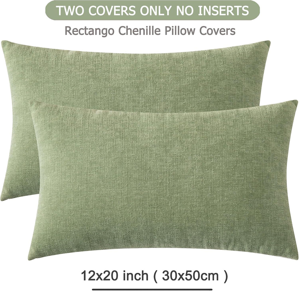 Gawamay Lumbar Decorative Rectangle Throw Pillow Covers 12"x20" Inch Set of 2, Super Soft Chenille Throw Pillowcase for Sofa Living Room Be…