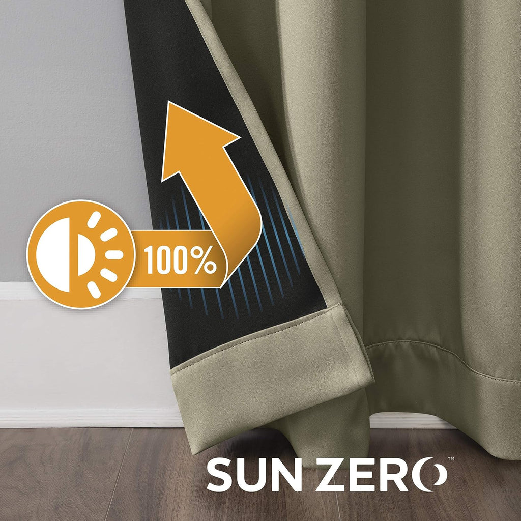 Sun Zero Nordic 2-pack Theater Grade Extreme 100% Blackout Grommet Curtain Panel Pair, 52" x 108", Olive