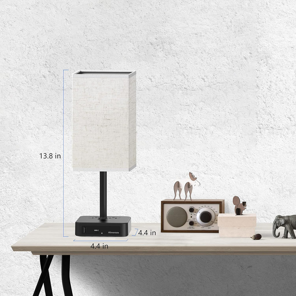 Touch Control Bedside Table Lamp with USB C & USB A Charging Port and 2 AC Outlet, Minimalist LED Desk Light with Charger Base Brown…