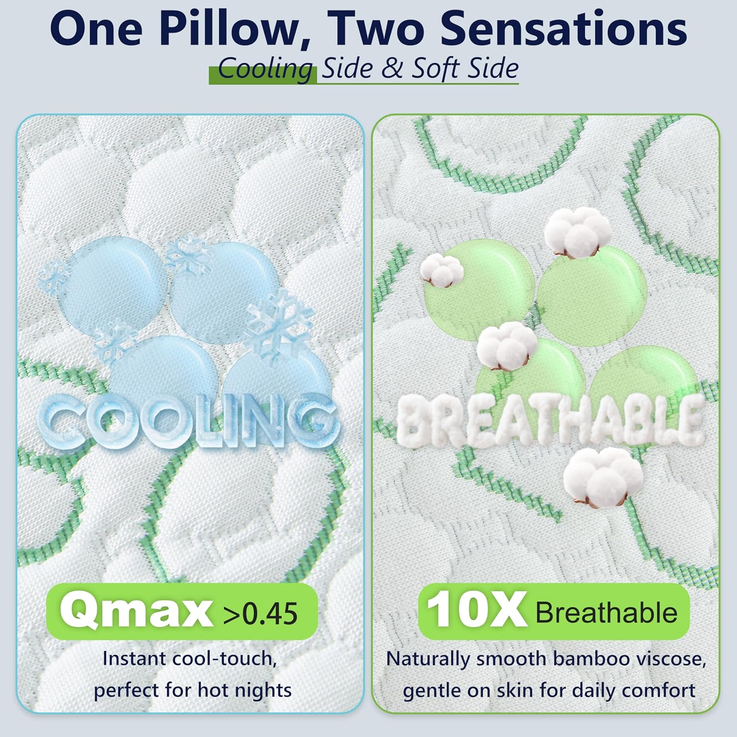DGPEAR Shredded Memory Foam Pillow, Cooling Pillow Queen Size 1 Pack Adjustable Firm Bamboo Bed Pillow for Hot, Side, Back and Stoma…