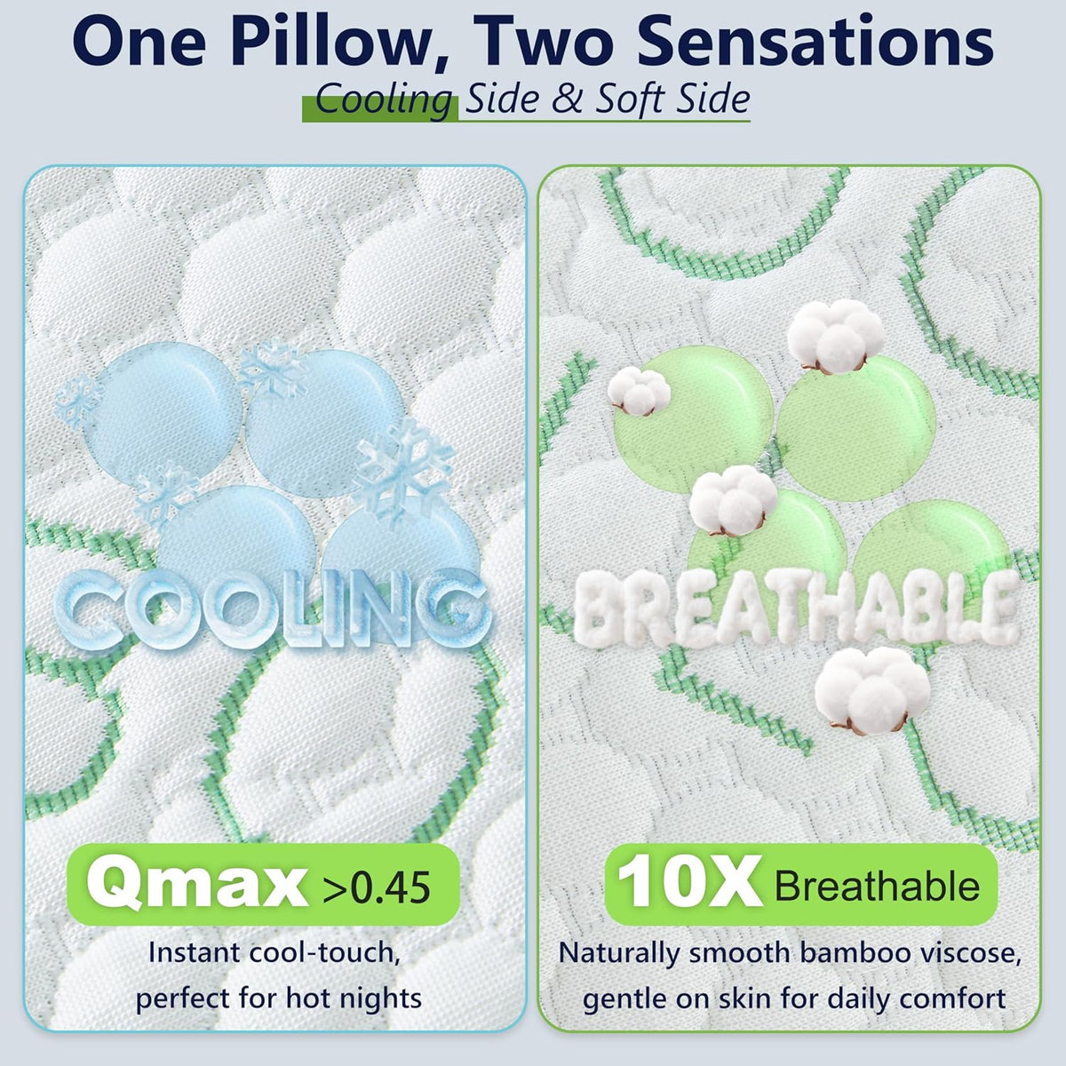 DGPEAR Shredded Memory Foam Pillows, Cooling Pillows Queen Size Set of 2 Adjustable Firm Bamboo Bed Pillows for Hot, Side, Back and…
