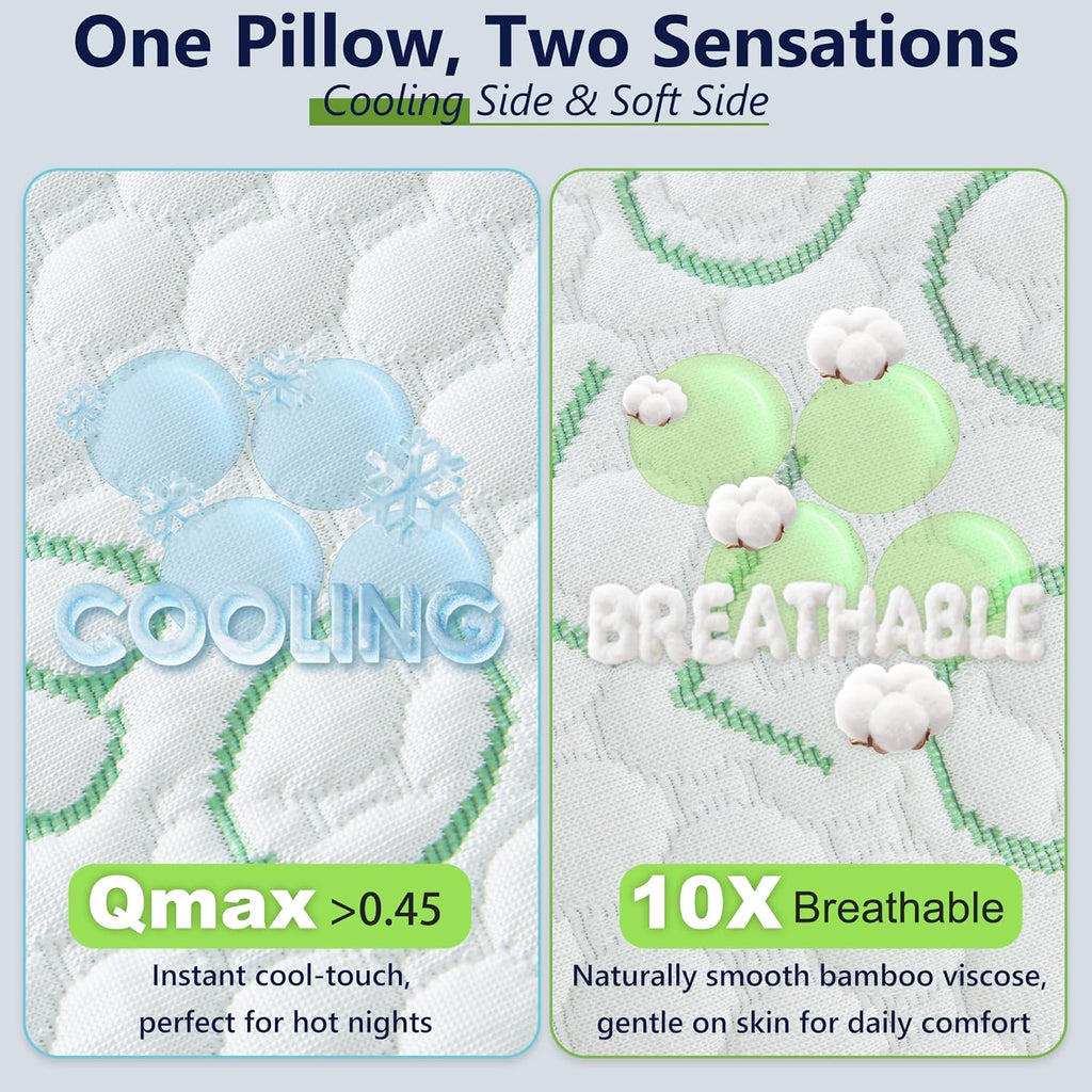 DGPEAR Shredded Memory Foam Pillows, Cooling Pillows King Size Set of 2 Adjustable Firm Bamboo Bed Pillows for Hot, Side, Back and S…