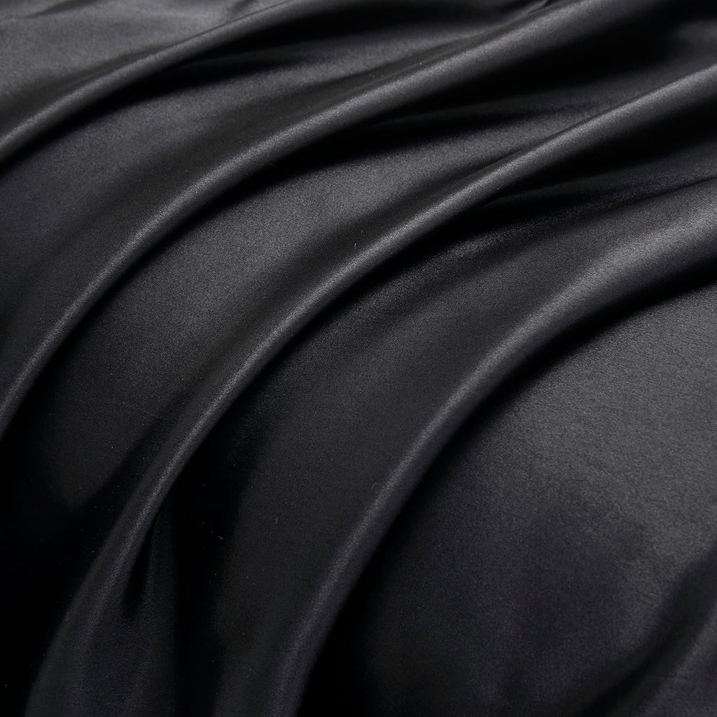 HommxJF Black Satin Pillowcase Standard Set of 2 with Envelope Closure, Black Silk Pillowcase for Hair and Skin (20x26) Black