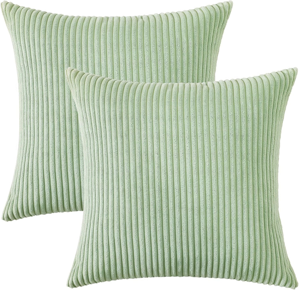 Mecatny Corduroy Summer Decorative Throw Pillow Covers 16x16 Set of 2 for Sofa Living Room, Soft Neutral Boho Couch Pillow Covers for…