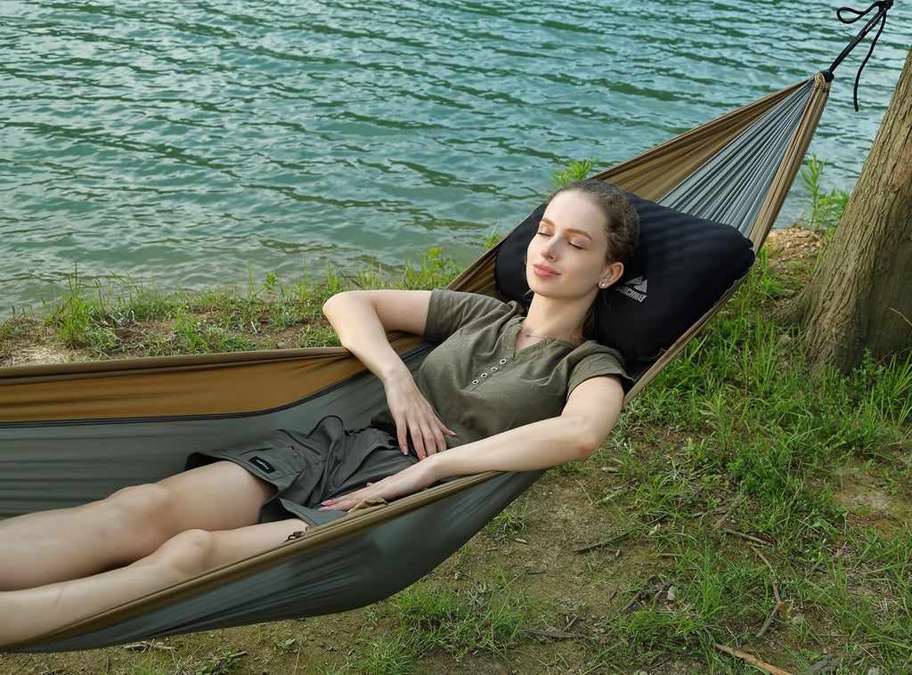MARCHWAY Inflatable Camping Pillow with Soft Foam Top & TPU Air Bladder, Dual-Sided Support for All-Season, Lightweight Compact Travel…