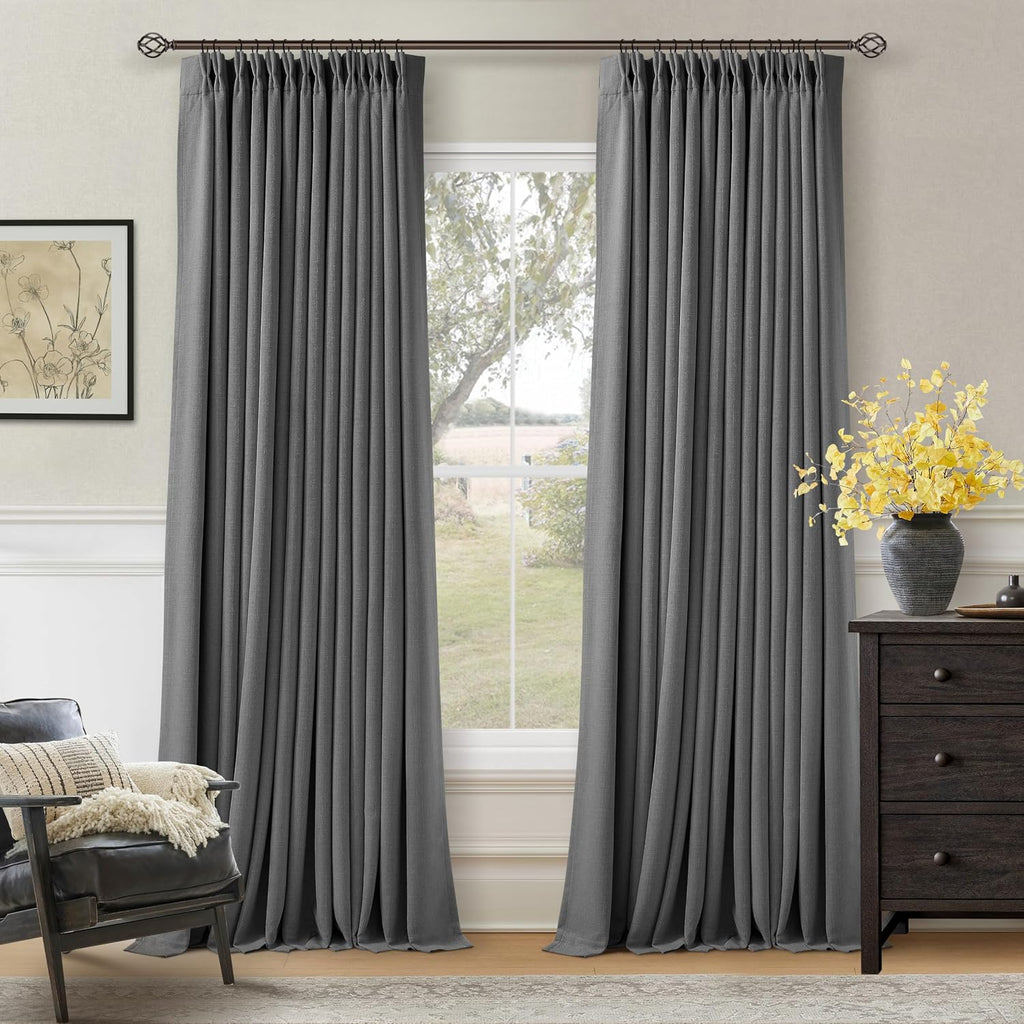 Twodrapes Dark Grey Pinch Pleated Blackout Curtains 102 Inches Long for Bedroom 100% Black Out Thick Linen Dual Layer Pleated Drapes Farmho…