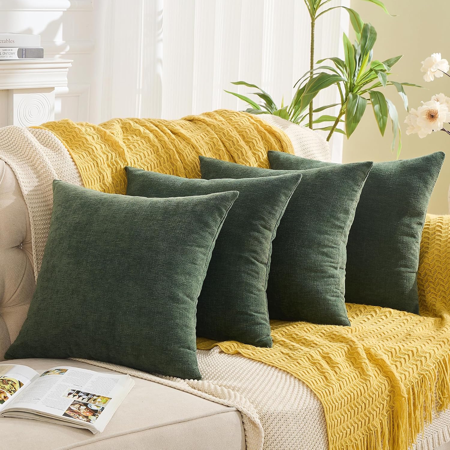 Gawamay Decorative Square Throw Pillow Covers 18"x18" Inch Set of 4, Super Soft Chenille Pillows Cover Pillowcase for Living Room Bedroom S…