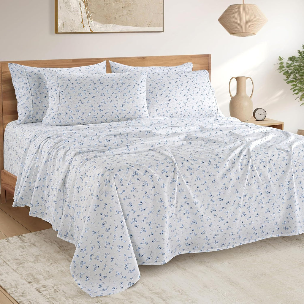 Casa Platino 100% Cotton Sheets Full Size Set - 6 Pieces (1 Flat, 1 Fitted, 4 Pillowcases) - Soft & Breathable Percale Weave - Durable &…