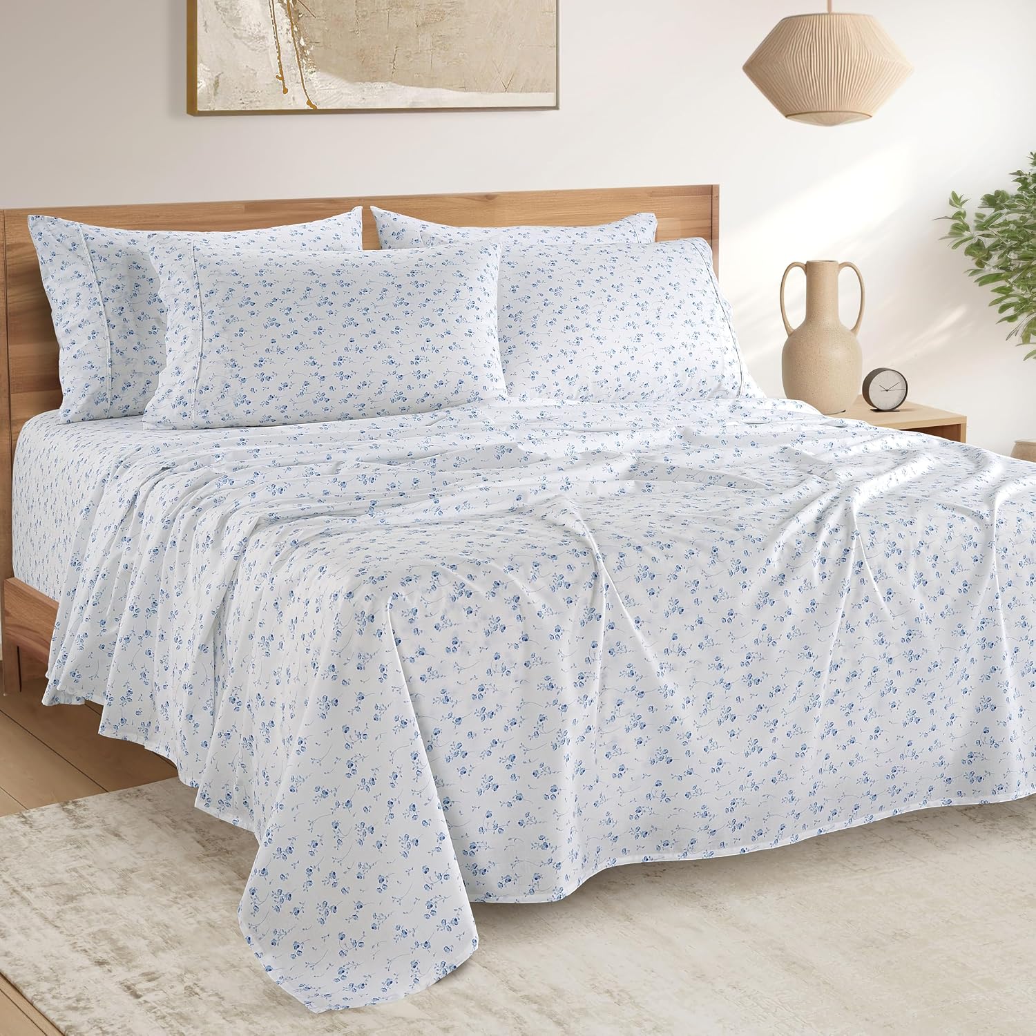 Casa Platino 100% Cotton Sheets Full Size Set - 6 Pieces (1 Flat, 1 Fitted, 4 Pillowcases) - Soft & Breathable Percale Weave - Durable &…