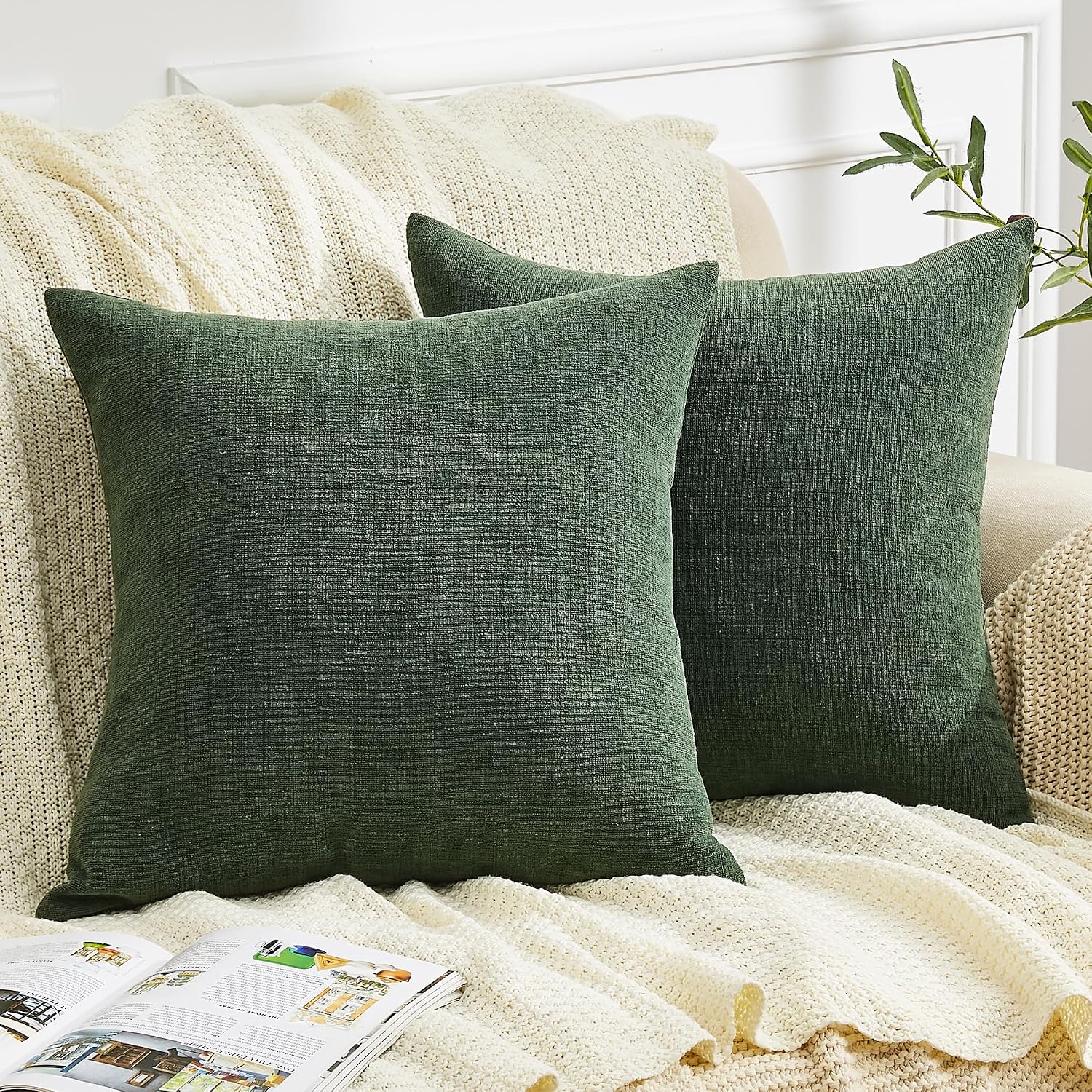 Gawamay Decorative Chenille Throw Pillow Covers 24"x24" Inch Pack of 2, Soft Square Couch Pillow Cover for Sofa Cushion Living Room Bedroom…