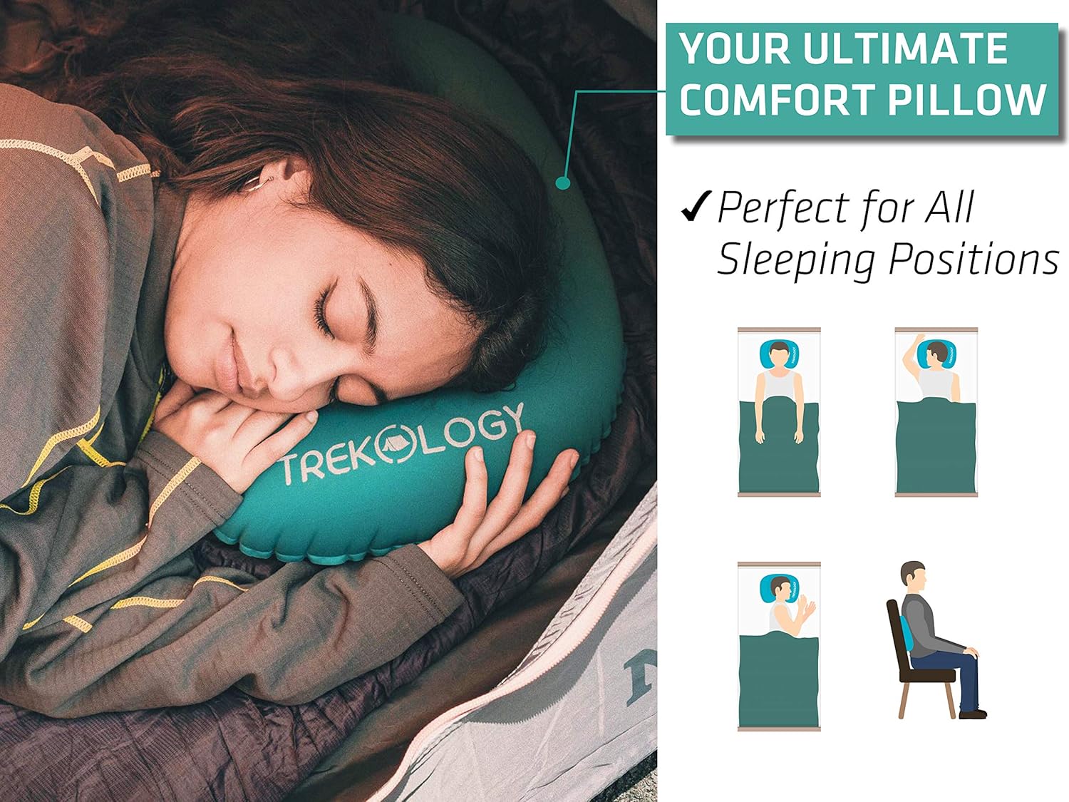 TREKOLOGY Ultralight Inflatable Camping Travel Pillow - ALUFT 2.0 Compressible, Compact, Comfortable, Ergonomic Inflating Pillows for…
